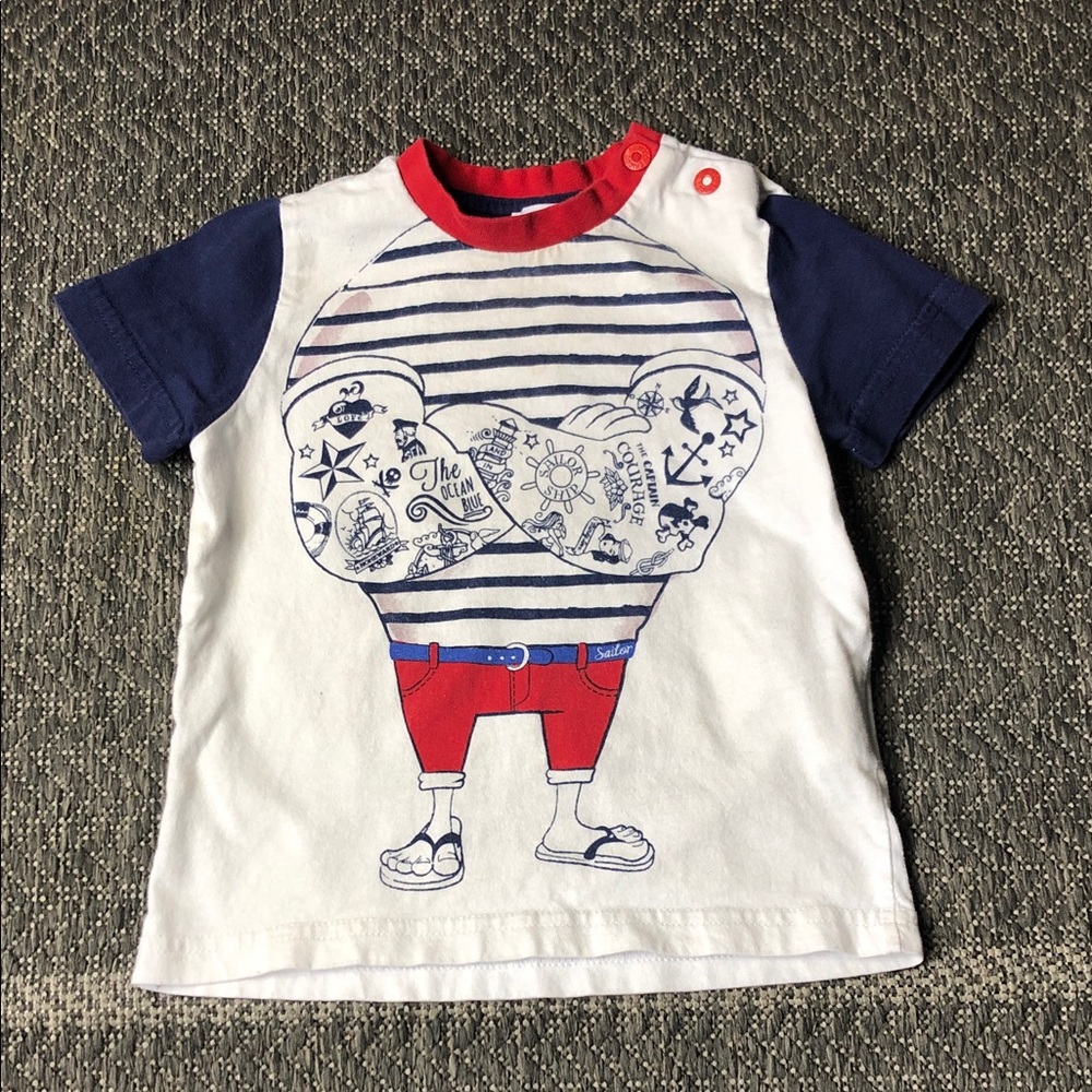 Nautical Graphic Short Sleeve Tee - White, Navy & Red